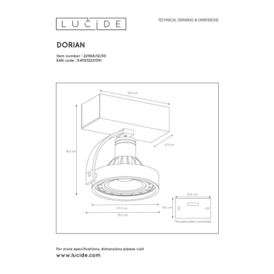 Plafon DORIAN LED GU10 1x12W 2200K/3000K czarny 22968/12/30 Lucide - zdjęcie dodatkowe 5